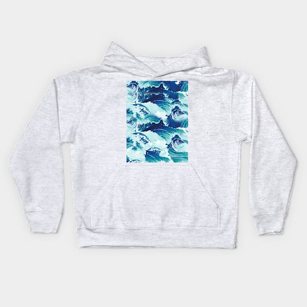 Rushing sea waves Kids Hoodie by AnnArtshock